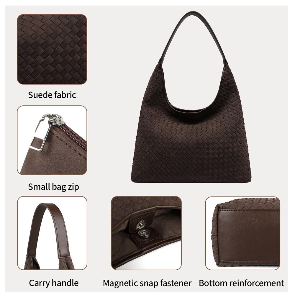 1839 Suede Hobo Bags , Vegan Leather Shoulder Bag Slouchy Top Handle Purses - Picture 5 of 6